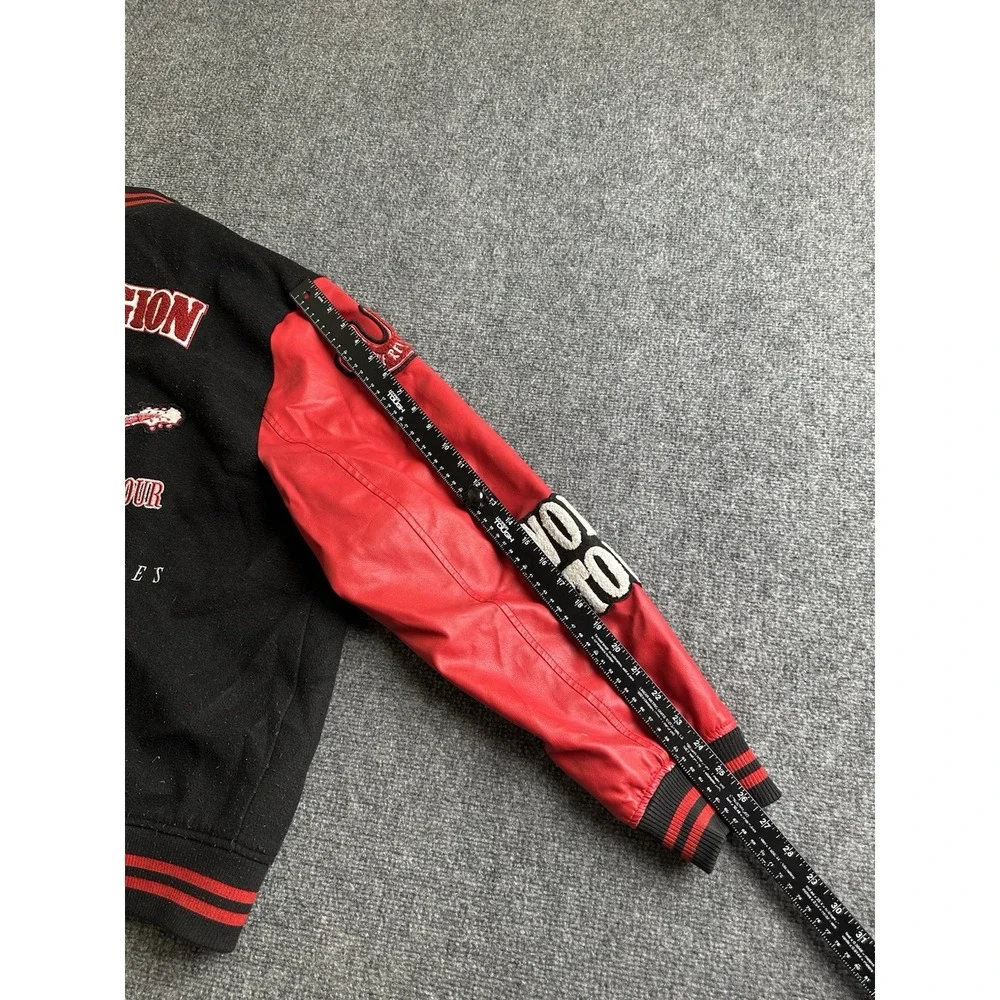Mens True Religion World Tour Varsity Jacket Black Red Patches, Size 2XL
